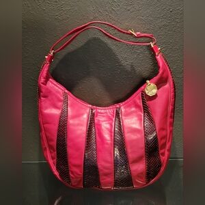 Fontanelli By Reco's Vtg 80s Red Leather/Reptile Hobo Shoulder Bag